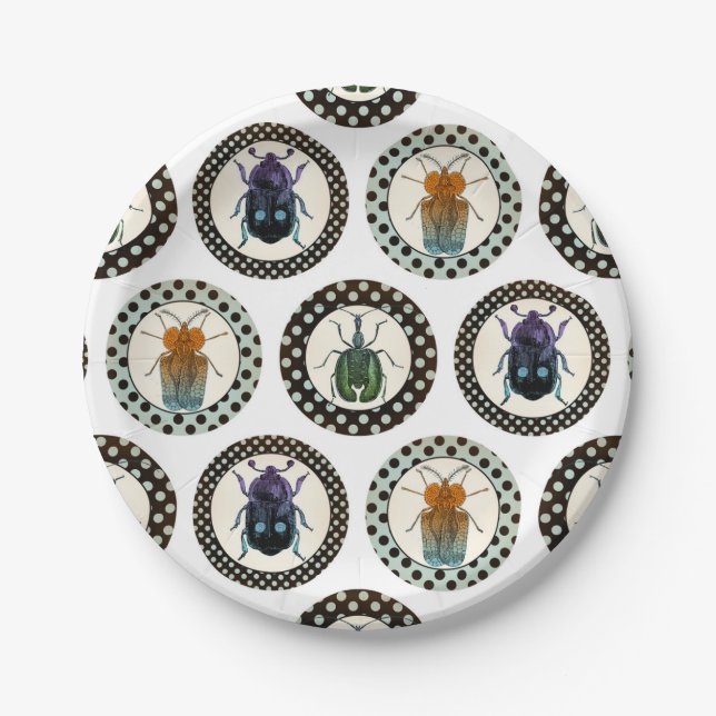 Vintage Insects Colourful Beetles Science Paper Plate (Front)