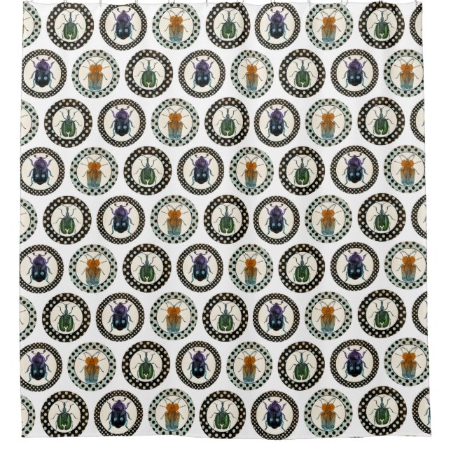 Vintage Insects Colourful Beetles Science Shower Curtain (Front)