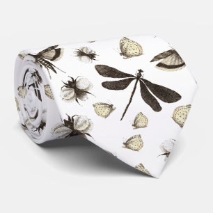 Vintage Insects Dragonfly Moth Bee Historic Bugs Tie
