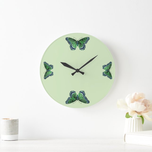 Vintage Insects Green Butterfly Time Entomology Large Clock (Home)