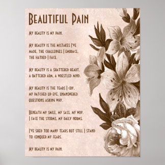 Vintage Inspirational Beautiful Pain Poetry Poster