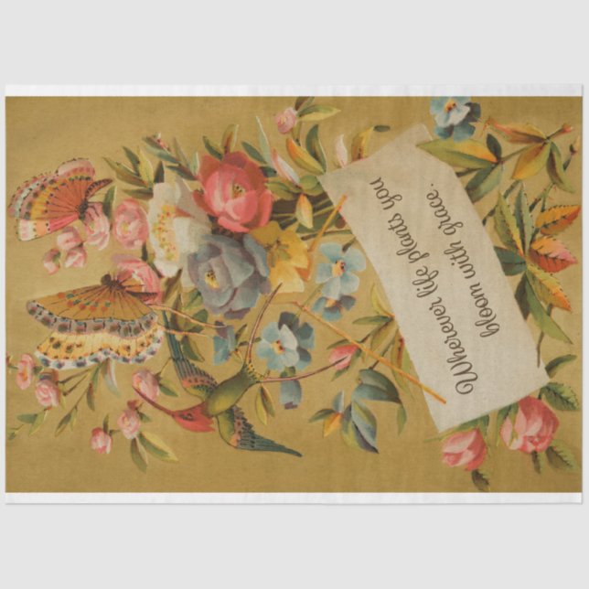 Vintage Inspirational Floral and Butterflies Tissue Paper (Front)