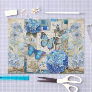 Vintage Inspired Blue Floral Butterfly Scrapbook Tissue Paper