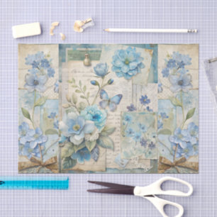 Vintage Inspired Blue Floral Butterfly Scrapbook Tissue Paper