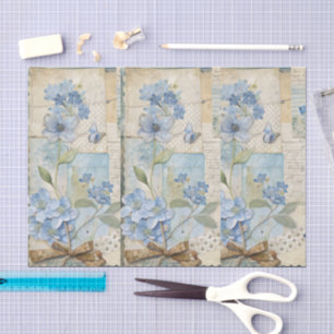 Vintage Inspired Blue Floral Butterfly Scrapbook Tissue Paper