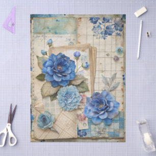 Vintage Inspired Blue Floral Collage Decoupage Tissue Paper