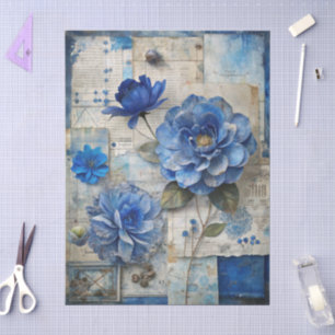 Vintage Inspired Blue Floral Collage Decoupage Tissue Paper