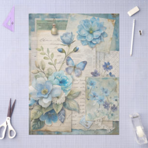 Vintage Inspired Blue Floral Collage Decoupage Tissue Paper