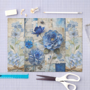 Vintage Inspired Blue Floral Collage Scrapbook Tissue Paper