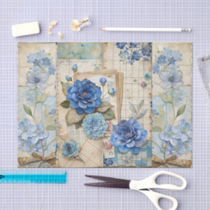 Vintage Inspired Blue Floral Collage Scrapbook Tissue Paper
