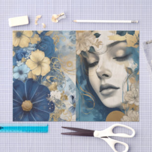 Vintage Inspired Blue Floral Collage Scrapbook Tissue Paper