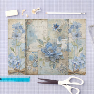 Vintage Inspired Blue Floral Collage Scrapbook Tissue Paper