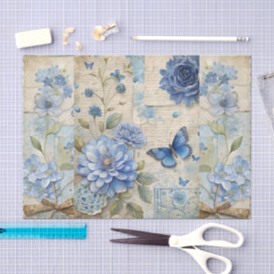 Vintage Inspired Blue Floral Collage Scrapbook Tissue Paper