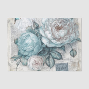 Vintage Inspired Blue Shabby Chic Floral Decoupage Tissue Paper