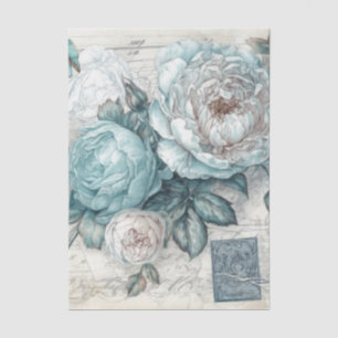 Vintage Inspired Blue Shabby Chic Floral Decoupage Tissue Paper