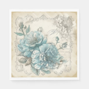 Vintage Inspired Blue Shabby Chic Floral  Napkin