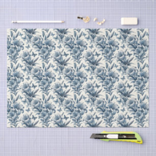 Vintage Inspired Blue & White Floral Toile Tissue Paper