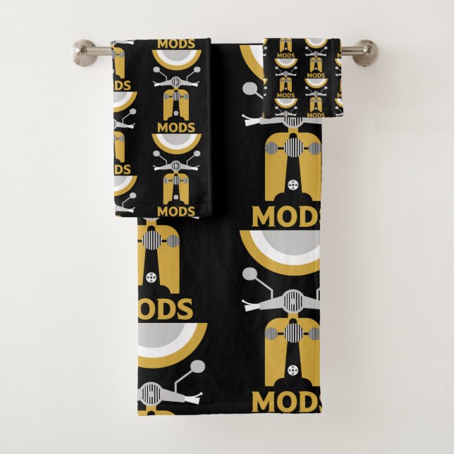 Vintage Inspired British Mods And Rockers Bath Towel Set (Insitu)