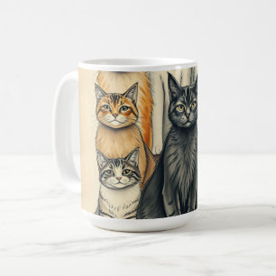 Vintage-Inspired Cat Family Portrait Coffee Mug