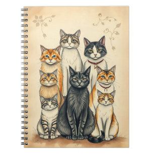 Vintage-Inspired Cat Family Portrait Notebook