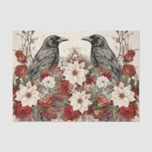 Vintage Inspired Christmas Floral Ravens Tissue Paper