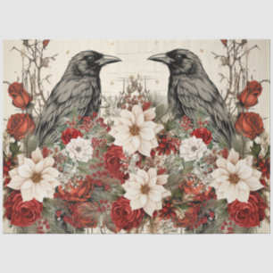 Vintage Inspired Christmas Floral Ravens Tissue Paper