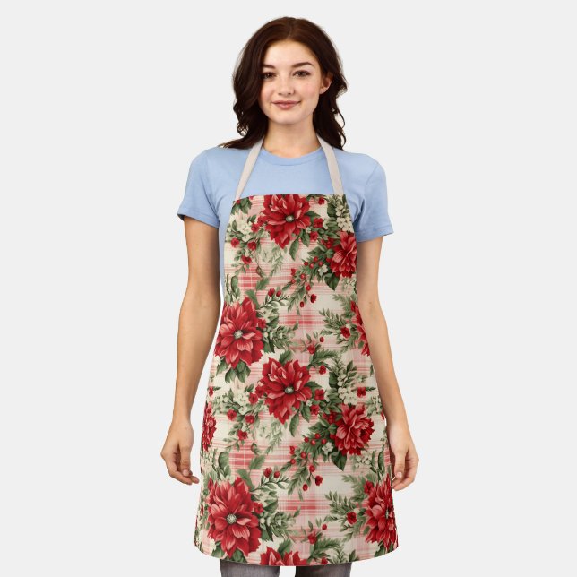 Vintage Inspired Christmas Poinsettias Pattern  Apron (Worn)