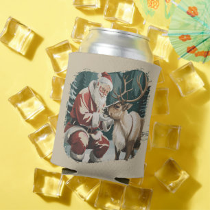 Vintage Inspired Christmas Retro Santa Reindeer  Can Cooler