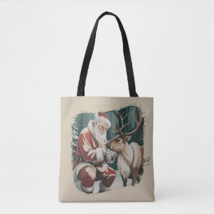 Vintage Inspired Christmas Retro Santa Reindeer Tote Bag