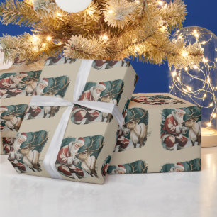 Vintage Inspired Christmas Retro Santa Reindeer Wrapping Paper