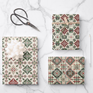 Vintage-Inspired Christmas Snowflake & Florals Wrapping Paper Sheet
