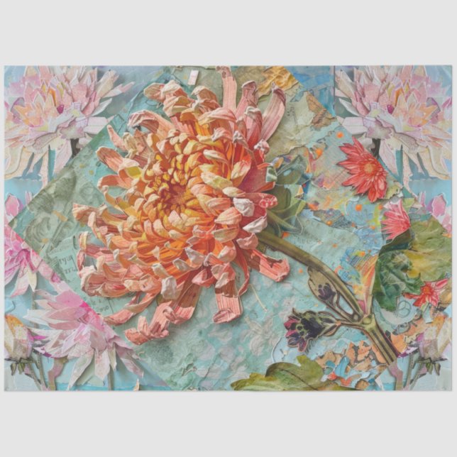 Vintage Inspired Chrysanthemum Collage Decoupage Tissue Paper (Front)