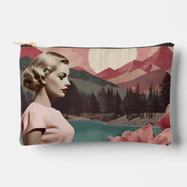 Vintage Inspired Collage Portrait  Accessory Pouch (Front)
