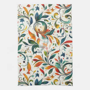 Vintage-Inspired Colorful Paisley Leaf Pattern Tea Towel