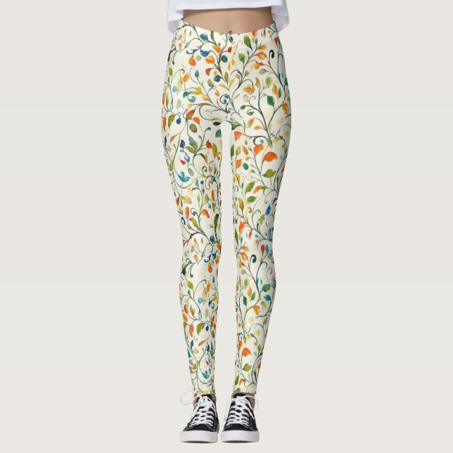 Vintage-Inspired Colourful Paisley Leaf Pattern (2 Leggings (Front)