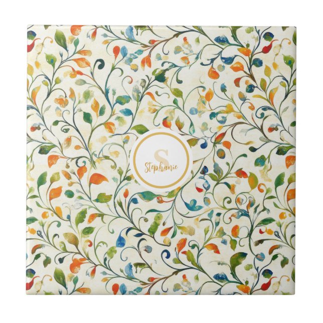 Vintage-Inspired Colourful Paisley Leaf Pattern (2 Tile (Front)