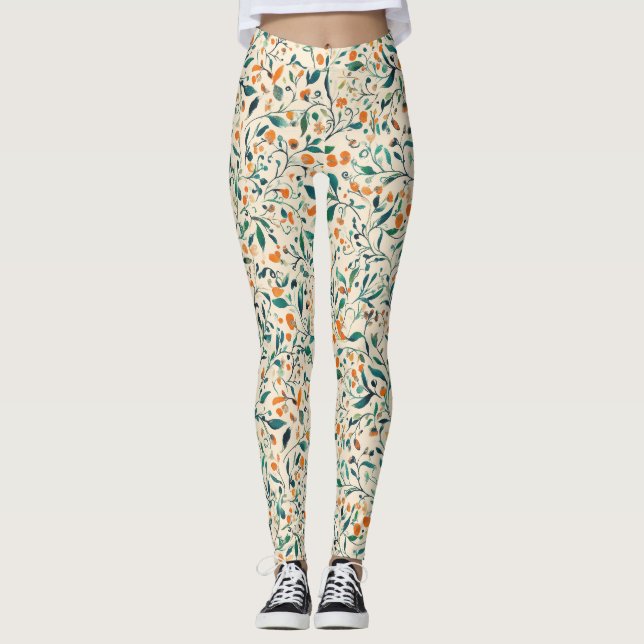 Vintage-Inspired Colourful Paisley Leaf Pattern (3 Leggings (Front)