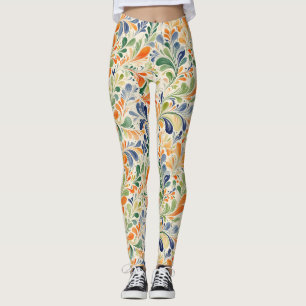 Vintage-Inspired Colourful Paisley Leaf Pattern (4 Leggings