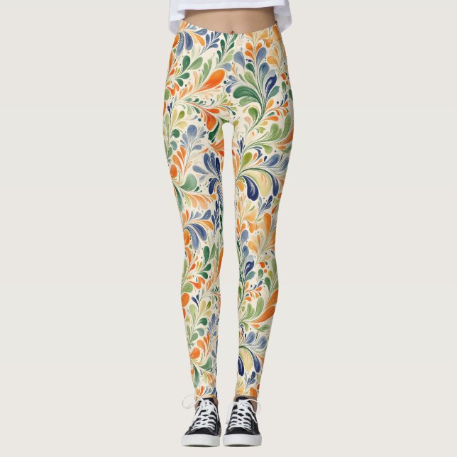 Vintage-Inspired Colourful Paisley Leaf Pattern (4 Leggings (Front)