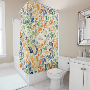 Vintage-Inspired Colourful Paisley Leaf Pattern (4 Shower Curtain