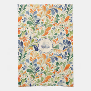 Vintage-Inspired Colourful Paisley Leaf Pattern (4 Tea Towel