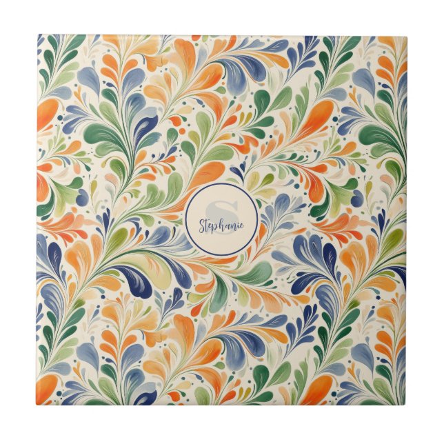 Vintage-Inspired Colourful Paisley Leaf Pattern (4 Tile (Front)