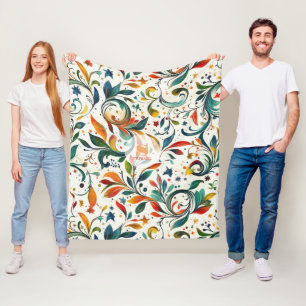 Vintage-Inspired Colourful Paisley Leaf Pattern Fleece Blanket