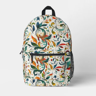 Vintage-Inspired Colourful Paisley Leaf Pattern Printed Backpack