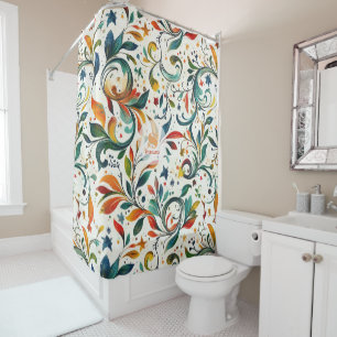 Vintage-Inspired Colourful Paisley Leaf Pattern Shower Curtain