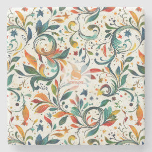 Vintage-Inspired Colourful Paisley Leaf Pattern Stone Coaster