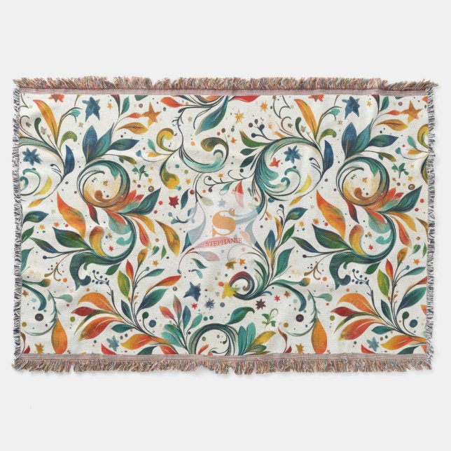 Vintage-Inspired Colourful Paisley Leaf Pattern Throw Blanket (Front)