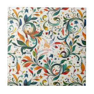 Vintage-Inspired Colourful Paisley Leaf Pattern Tile