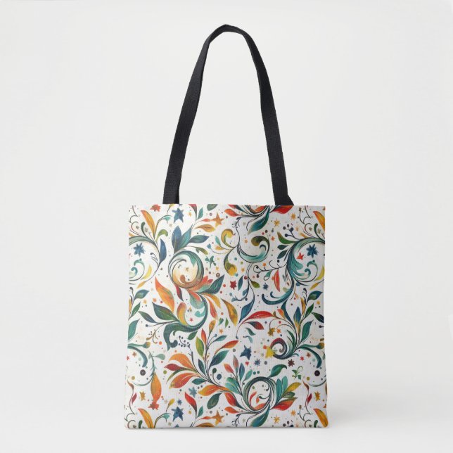 Vintage-Inspired Colourful Paisley Leaf Pattern Tote Bag (Front)