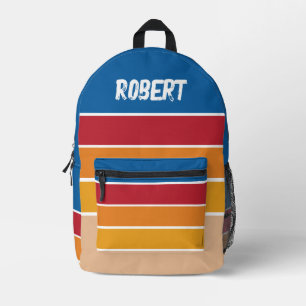 Vintage-Inspired Colourful Stripes Design Printed Backpack